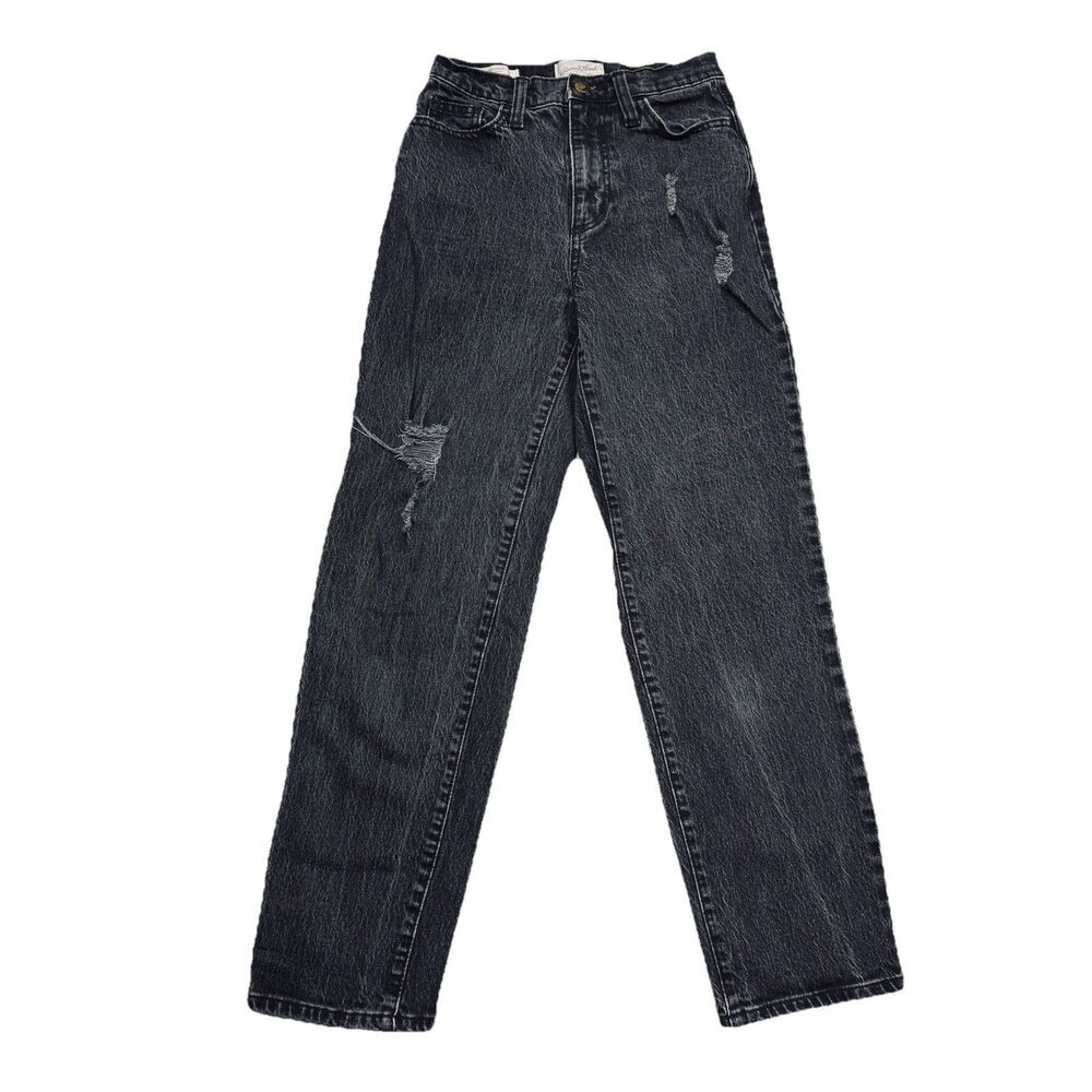 Universal Thread Vintage Straight Jeans 00 Black High Rise Denim Measure 23 x 26